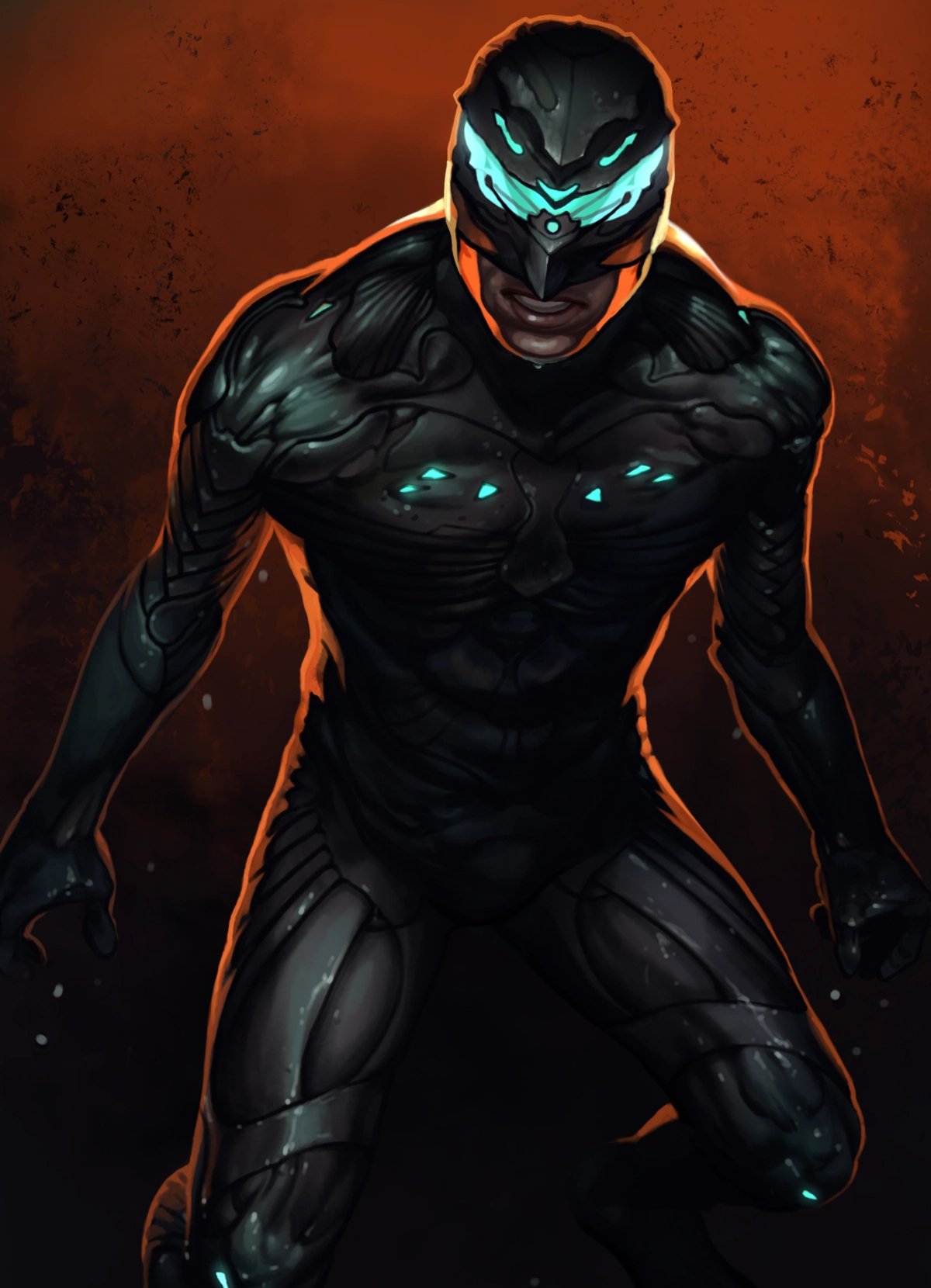 A man wearing an advanced suit of armor.